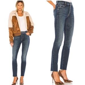 MOTHER | NEW The Stunner Fray Roasting Nuts Blue High Rise Jeans Raw Hem 28